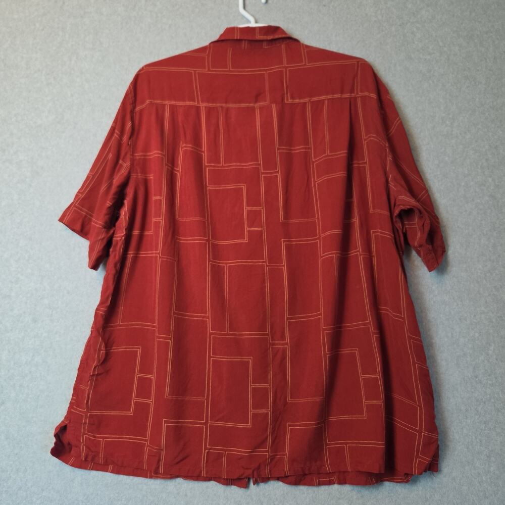 George Foreman 100% Silk Red Geometric SS Casual Button Up Shirt Men's 3XT - Picture 6 of 12